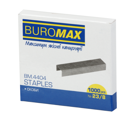 Скоби для степлера BUROMAX (BM.4404), №23/8, ЛЮКС, 1000шт.